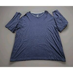 RoundTree & Yorke V-Neck Long Sleeve Soft Blue Means XXL Casual Basic Shirt